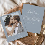 Budget Dusty Blue Wedding Thank You Photo<br><div class="desc">Budget Wedding Thank You Cards that have a photo on the front and back. The Thank you cards contain a modern hand lettered cursive script typography that are elegant,  simple and modern to use after you wedding day celebration.</div>