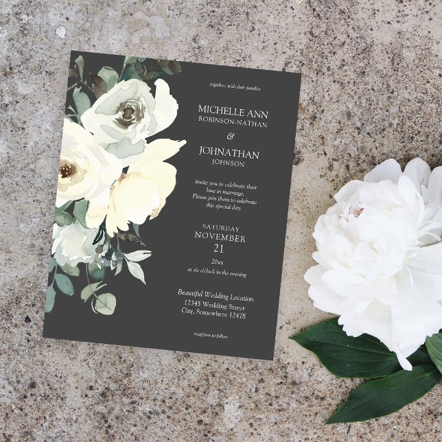 Budget Dusty Blue & Whi Floral Grey Wedding Flyer (Creator Uploaded)