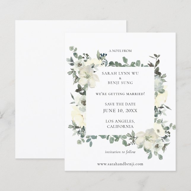 Budget Dusty Blue & White Floral Save the Date (Front/Back)