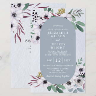 Budget Dusty Blue White Floral Wedding Invitation