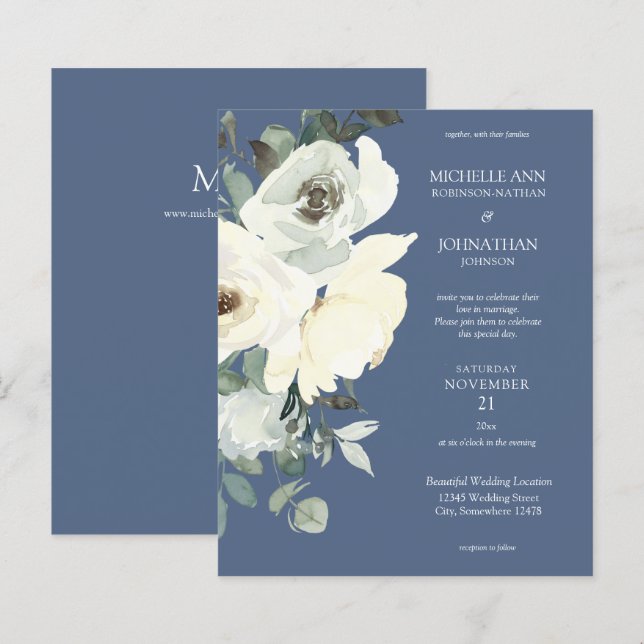 Budget Dusty Blue & White on Blue Floral Wedding (Front/Back)
