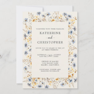 Budget Dusty Blue Wildflower All in One Wedding Invitation