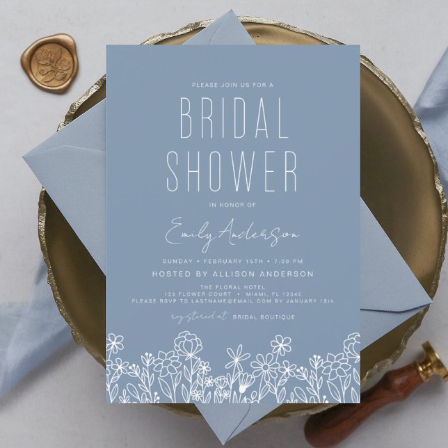Budget Dusty Blue Wildflower Bridal Shower Elegant Flyer (Creator Uploaded)