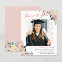 Budget Dusty Floral Photo Graduation Thank You Car
