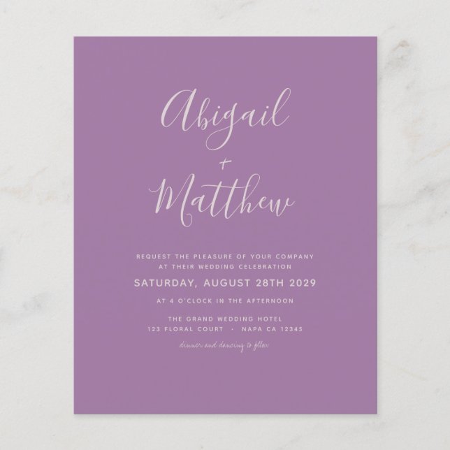 Budget Dusty Lilac Modern Photo Wedding Invitation Flyer (Front)