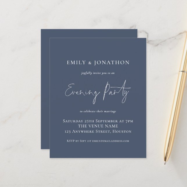 Budget Dusty Navy Blue Wedding Evening Party (Front/Back In Situ)
