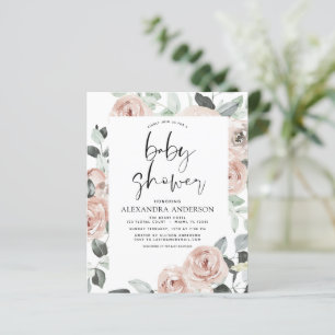 Budget Dusty Pink Baby Shower Floral Invitation