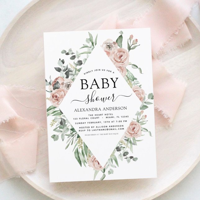 Budget Dusty Pink Baby Shower Floral Invitation Flyer (Creator Uploaded)
