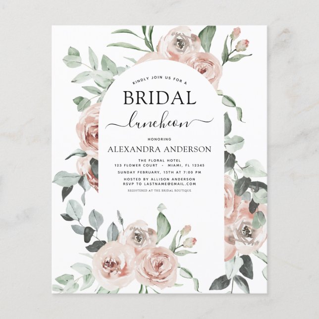 Budget Dusty Pink Bridal Shower Luncheon Flyer (Front)