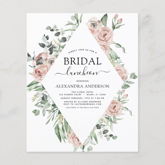 Budget Dusty Pink Bridal Shower Luncheon Flyer (Front)