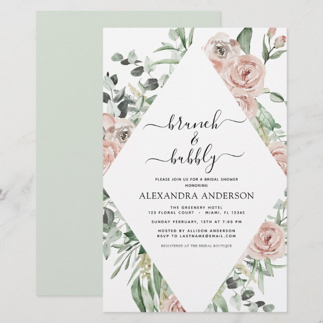 Budget Dusty Pink Brunch & Bubbly Bridal Shower (Front/Back)