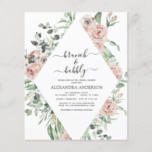 Budget Dusty Pink Brunch & Bubbly Bridal Shower Flyer