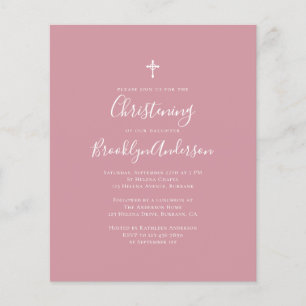 Budget Dusty Pink Christening Invitation
