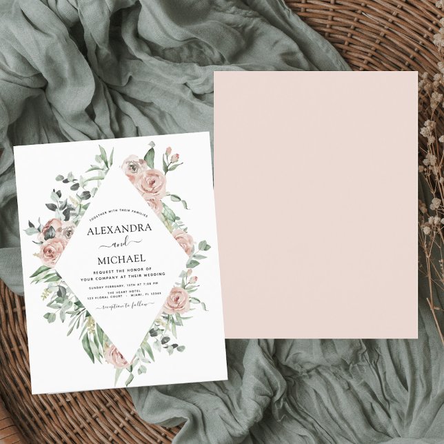 Budget Dusty Pink Eucalyptus Wedding Invitation (Creator Uploaded)