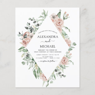 Budget Dusty Pink Eucalyptus Wedding Invitation Flyer