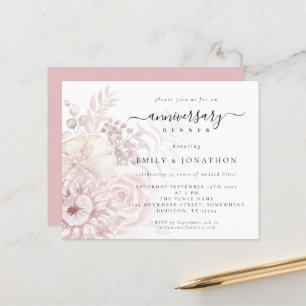 Budget Dusty Pink Floral Anniversary Dinner Invite