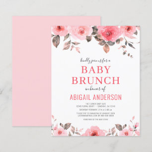 Budget Dusty Pink Floral Baby Brunch Invitation