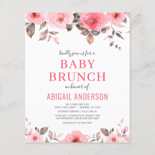 Budget Dusty Pink Floral Baby Brunch Invitation Flyer
