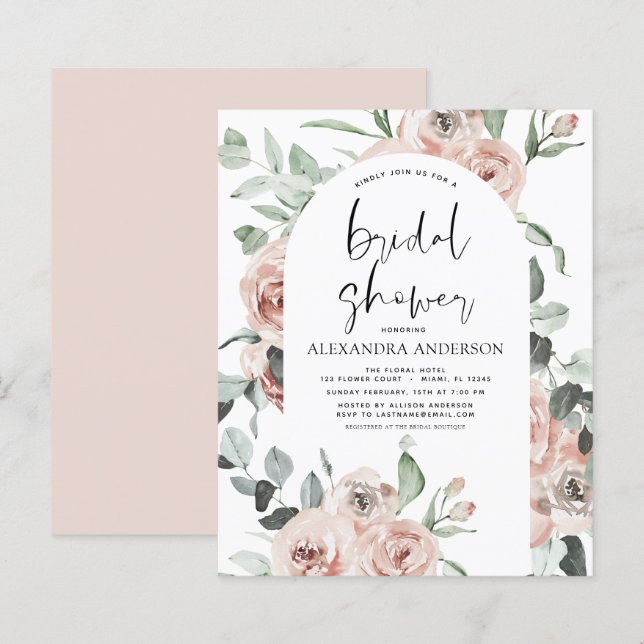 Budget Dusty Pink Floral Bridal Shower Invitation (Front/Back)