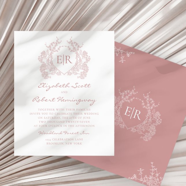 BUDGET Dusty Pink Floral Crest Monogram Wedding (Creator Uploaded)