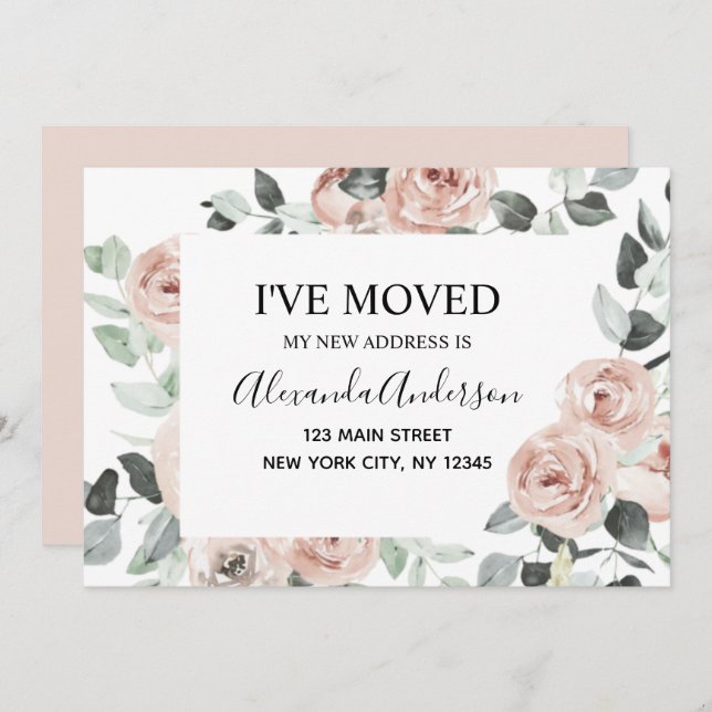 Budget Dusty Pink Floral Moving Announcement (Front/Back)