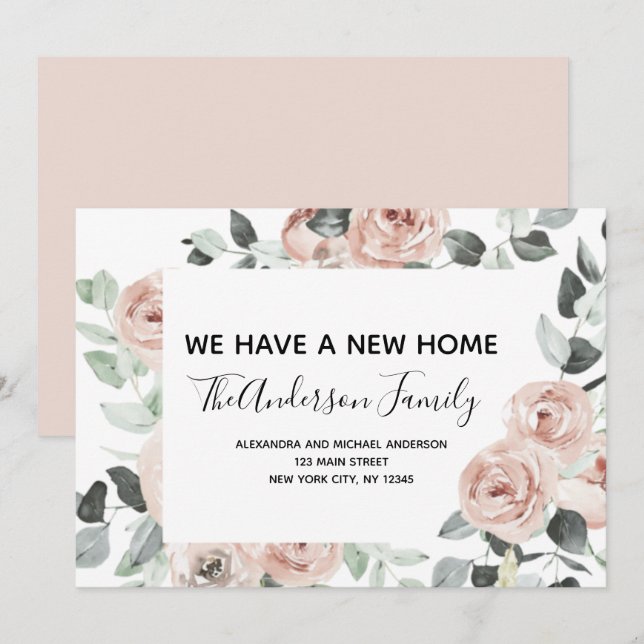Budget Dusty Pink Floral Moving Announcement (Front/Back)
