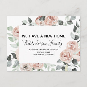 Budget Dusty Pink Floral Moving Announcement Postc Postcard
