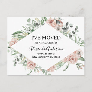 Budget Dusty Pink Floral Moving Announcement Postcard