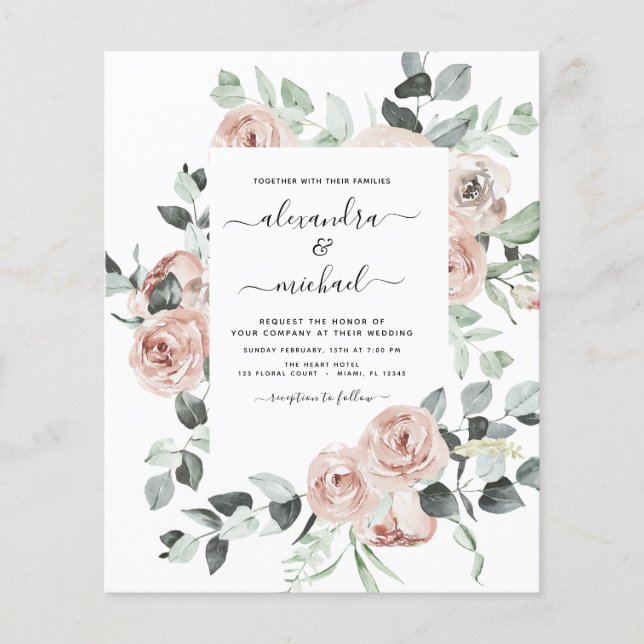 Budget Dusty Pink Floral Photo Eucalyptus Wedding (Front)