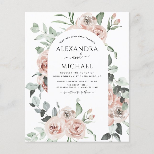 Budget Dusty Pink Floral Photo Eucalyptus Wedding (Front)
