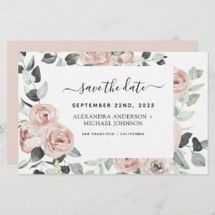 Budget Dusty Pink Floral Save the Date Invitation