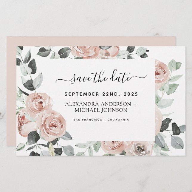 Budget Dusty Pink Floral Save the Date  Invitation (Front/Back)