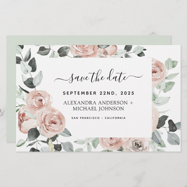 Budget Dusty Pink Floral Save the Date  Invitation (Front/Back)