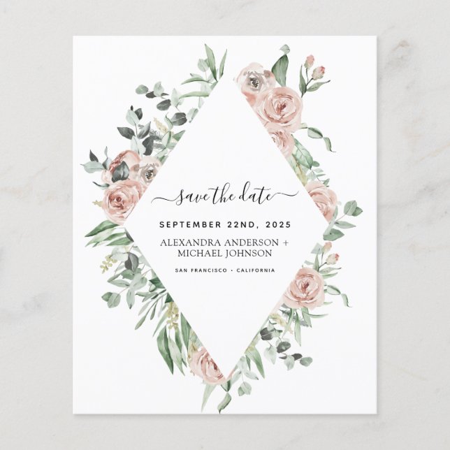 Budget Dusty Pink Floral Save the Date Invitation Flyer (Front)