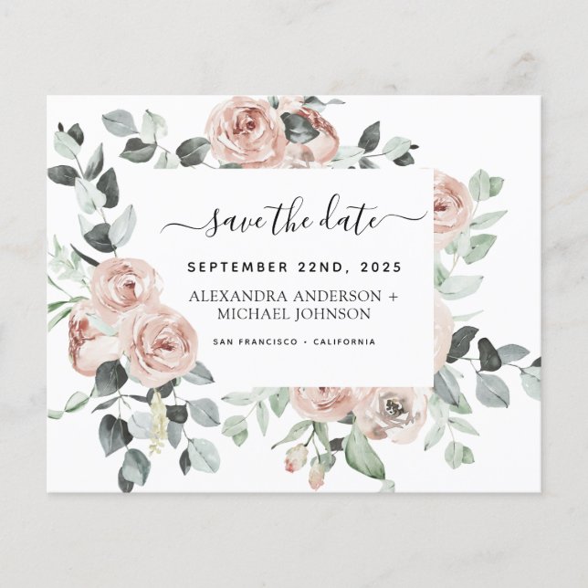 Budget Dusty Pink Floral Save the Date  Invitation Flyer (Front)
