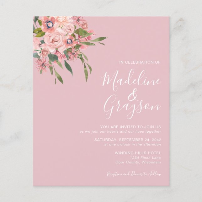 BUDGET Dusty Pink Floral Wedding Invitation (Front)