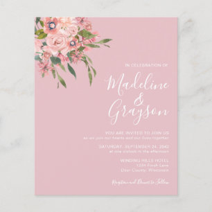BUDGET Dusty Pink Floral Wedding Invitation