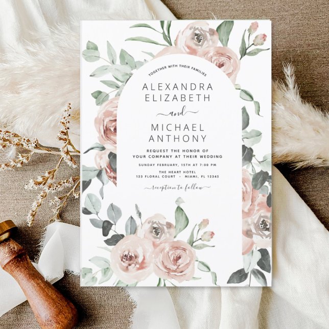 Budget Dusty Pink Floral Wedding Invitation (Creator Uploaded)