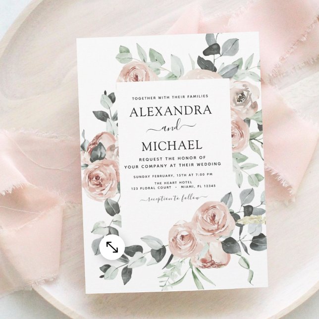 Budget Dusty Pink Floral Wedding Invitation (Creator Uploaded)