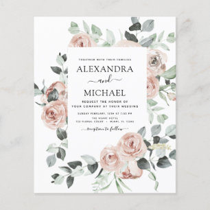 Budget Dusty Pink Floral Wedding Invitation Flyer
