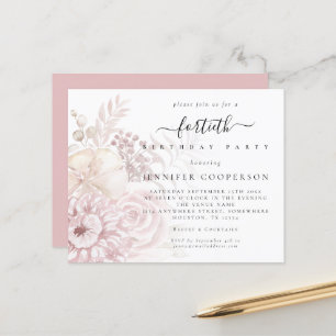 Budget Dusty Pink Florals Female 40th Party Invite