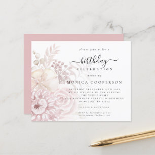 Budget Dusty Pink Florals Female Birthday Invite
