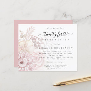 Budget Dusty Pink Florals Girly 21st Party Invite
