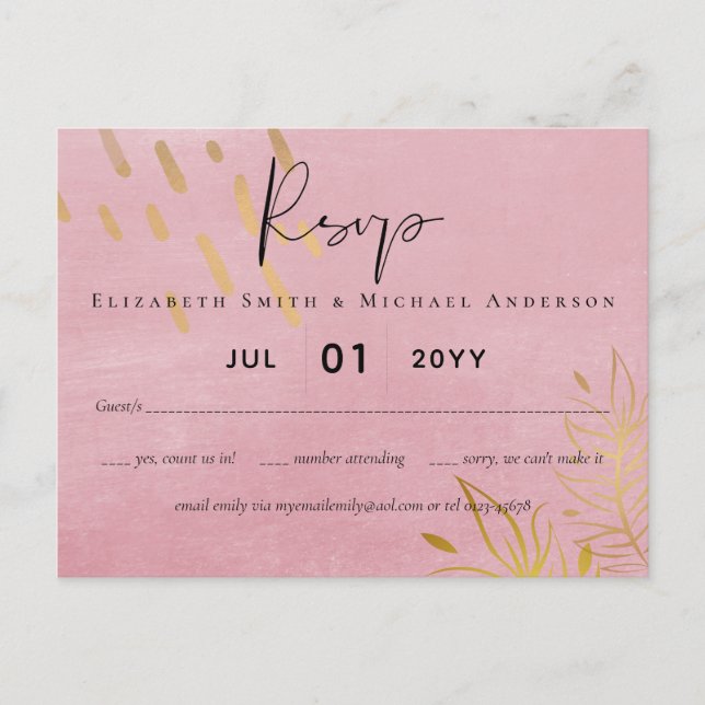 BUDGET Dusty Pink Gold Wedding Postcard (Front)