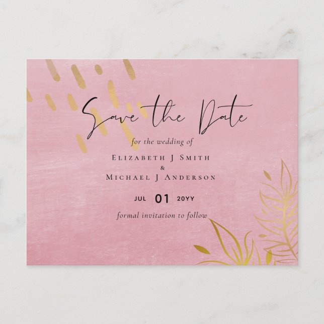 BUDGET Dusty Pink Gold Wedding Postcard (Front)