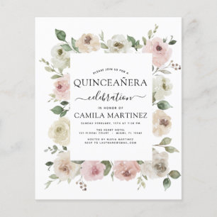 Budget Dusty Pink Quinceañera Floral Greenery Flyer