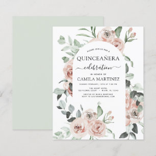 Budget Dusty Pink Quinceañera Floral Invitation