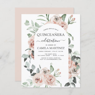 Budget Dusty Pink Quinceañera Floral Invitation