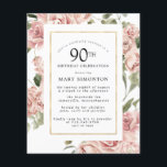 Budget Dusty Pink Rose 90th Birthday Party Invite<br><div class="desc">Elegant dusty rose frame surrounds your 90th birthday celebration details.</div>