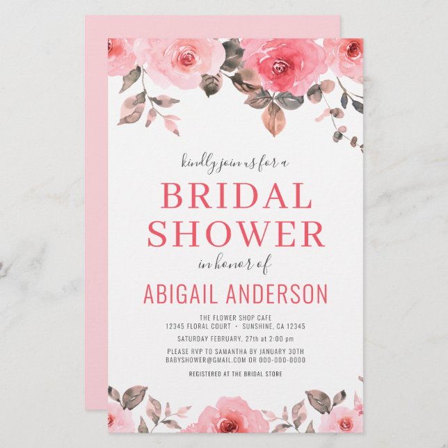 Budget Dusty Pink Rose Bridal Shower Invitation  (Front/Back)